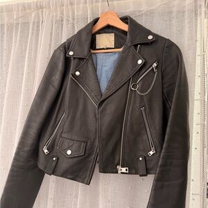 Make Black Leather Biker Jacket S